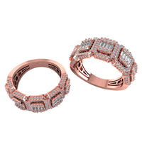 A Diamond Band – 2.05 CT Baguette and Pavé Design, in rose gold with square, rectangular, and round diamond settings plus intricate geometric patterns, shines amid small shimmering diamonds on a white background.