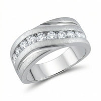 The 10k Gold Diamond Wedding Band Ring 1 Cttw showcases a row of nine round diamonds and two sleek side grooves, offering a modern, elegant look as a standout wedding band.