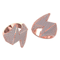 Two Lightning Strike Diamond Rings – 4.40 CT Pavé Design in rose gold, featuring bold zigzag lightning shapes and fully encrusted with sparkling white stones, displayed on a white background.