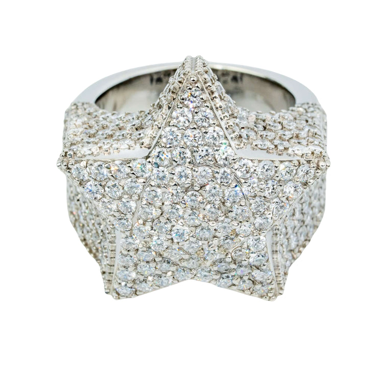 The 7.03 CTW Lab Diamond Star Ring in 14K white gold features a striking, three-dimensional star adorned with sparkling lab-grown diamonds.