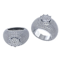 The Domed Pavé Diamond Ring – 5.84 CT Gold Design features a rounded, dome-like shape with sparkling lab-grown diamonds and a striking cluster of larger stones on top for a luxurious look.