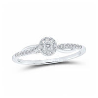 The 10k Yellow Gold Round Diamond Halo Promise Ring 1/5 Cttw features a round center diamond with a sparkling halo and additional diamonds on the delicate band for timeless elegance.