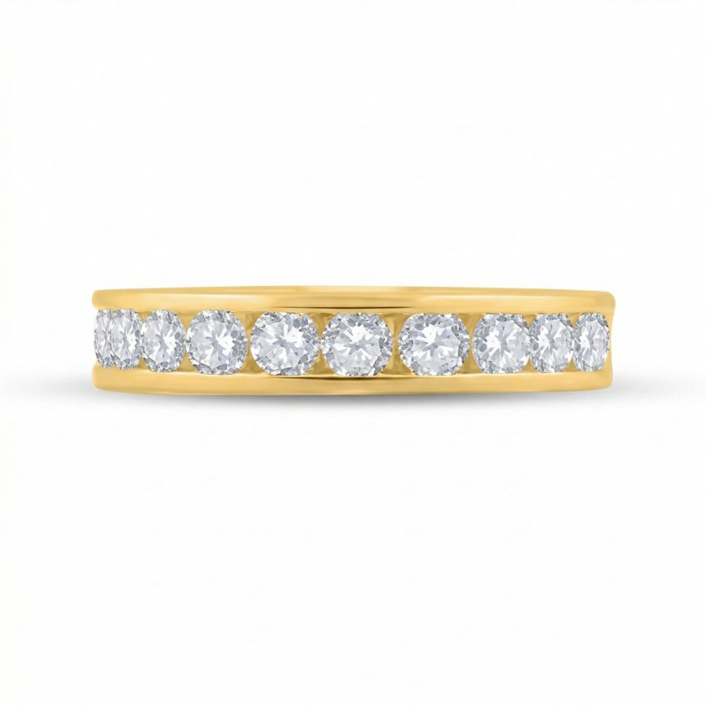 The 14k Gold Diamond Wedding Band 1 Cttw features a single row of round, sparkling white diamonds set in 14k gold, showcased against a plain white background.