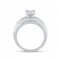 A side view of the Sterling Silver Diamond Cluster Bridal Engagement Ring, featuring a raised central diamond and smaller diamonds along the band, shown against a plain white background.