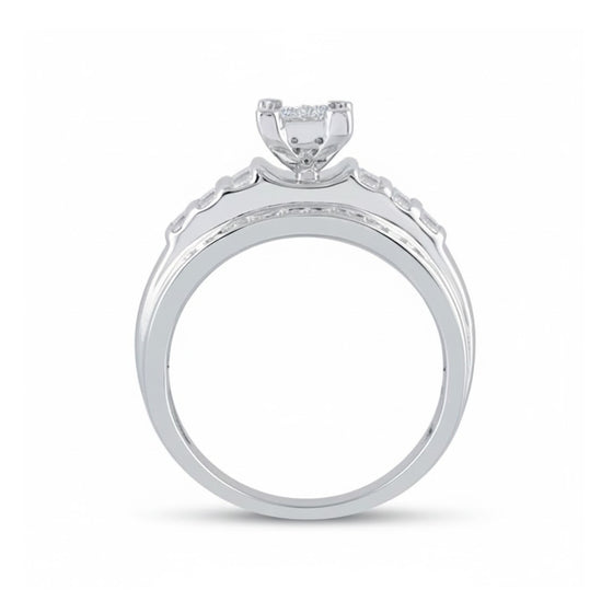 Sterling Silver Diamond Cluster Bridal Engagement Ring