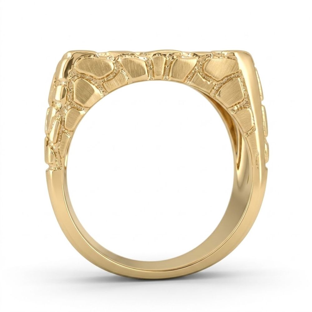 10k Yellow Gold Round Diamond Nugget Fashion Ring 1/2 Cttw featuring a textured, irregular design reminiscent of natural stone or scales, shown from a side angle on a white background—a standout, unique fashion piece.