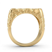 10k Yellow Gold Round Diamond Nugget Fashion Ring 1/2 Cttw featuring a textured, irregular design reminiscent of natural stone or scales, shown from a side angle on a white background—a standout, unique fashion piece.