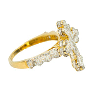 The 10k Pincky Natural Diamond Cross Ring features a bold diamond cross design with sparkling stones on the band, making it a stylish and elegant pinky ring that beautifully symbolizes faith.