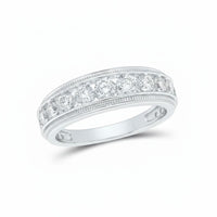 A 10k gold round diamond band ring with a row of sparkling diamonds, totaling 2 CTTW, each set in a bezel setting and displayed on a white background.