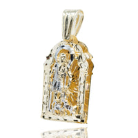 The St. Lazarus Men's Pendant – 10K Solid Gold features a saint engraving with radiant halo and a large bail, making it an ideal gold men's pendant for those seeking faith-inspired style.