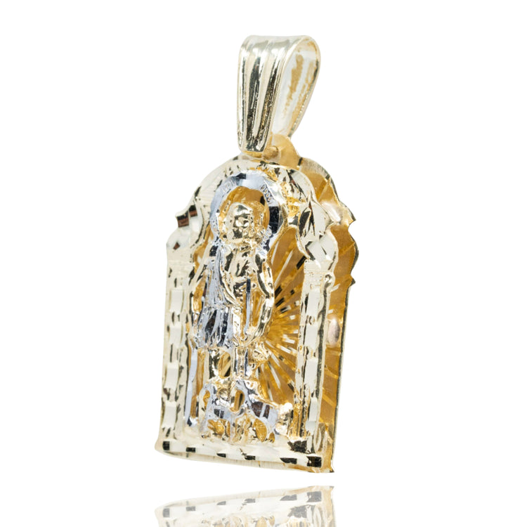 The St. Lazarus Men's Pendant – 10K Solid Gold features a saint engraving with radiant halo and a large bail, making it an ideal gold men's pendant for those seeking faith-inspired style.