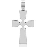 The 14k Gold Gothic Cross Pendant features flared arms and circular cutouts near the intersection, hanging from a simple bail.