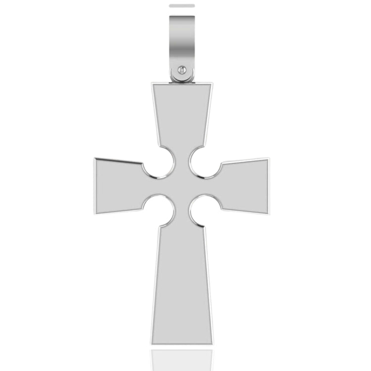 The 14k Gold Gothic Cross Pendant features flared arms and circular cutouts near the intersection, hanging from a simple bail.