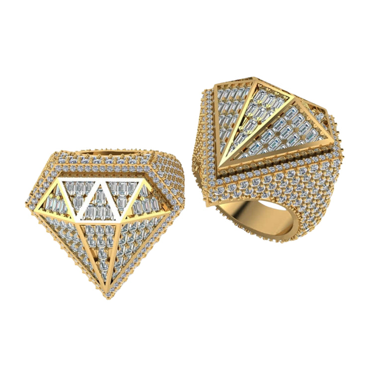 The Radiant Diamond Shaped Ring – 6.65 CT Baguette Elegance features a bold diamond-shaped design with dazzling baguette stones and intricate geometric patterns, making it perfect for anyone seeking a standout diamond-shaped ring.