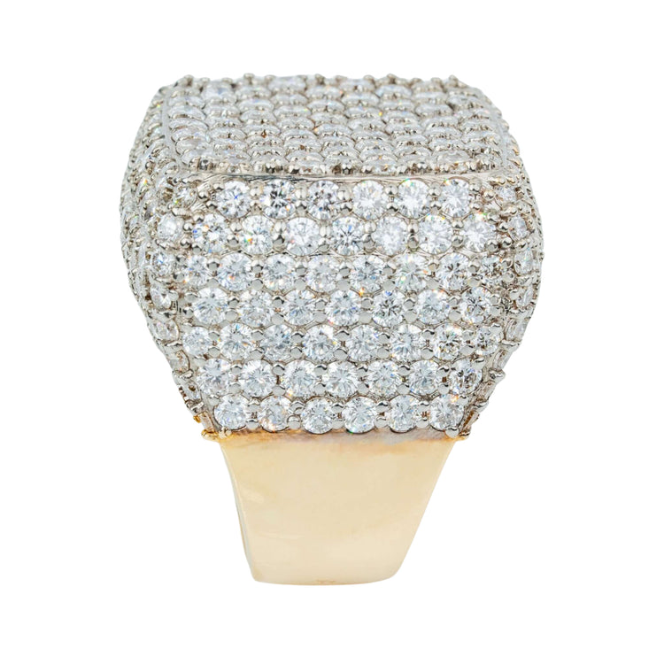 The Iced-Out Square Cluster Ring features 13.1 CT sparkling lab diamonds set in 14K solid gold, shown against a clean white background.