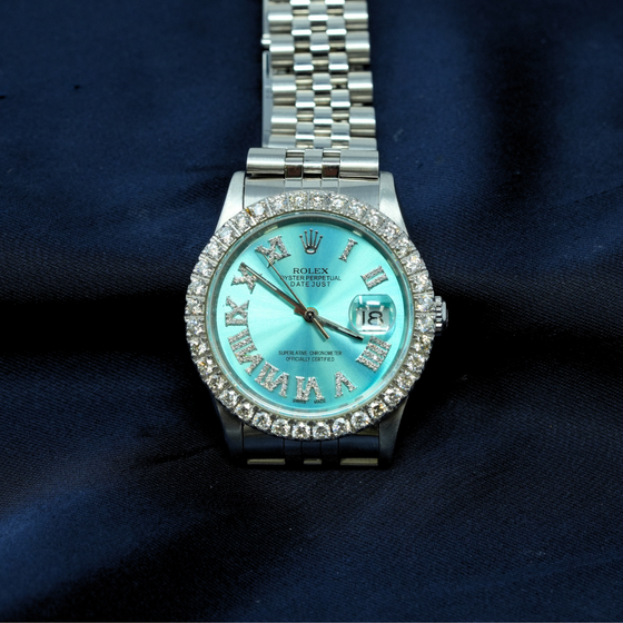 36mm Rolex Datejust, Cyan Dial Jubelee Band, Ref: 16234