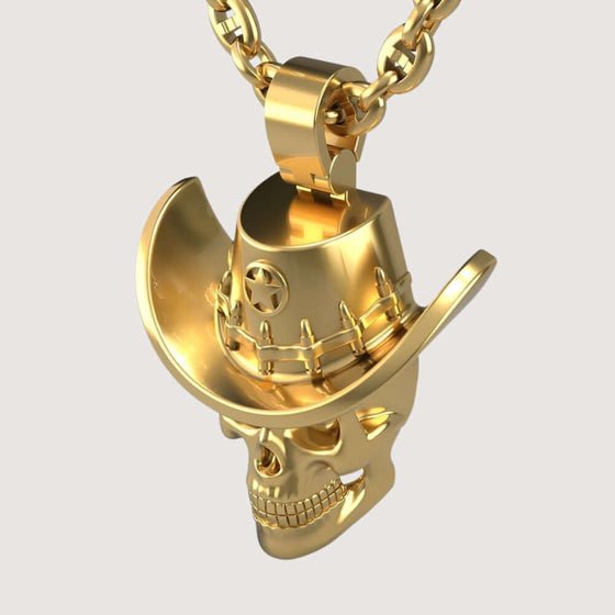 14k Gold Skull Sheriff PendantExplore the 14K Gold Skull Sheriff Pendant. A bold men’s gold pendant featuring a detailed skull with a sheriff’s hat, crafted from 14K solid gold.