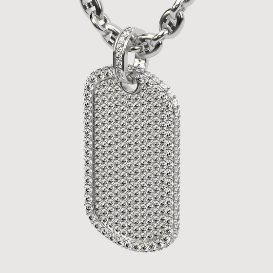 Luxurious 2.87 CTW diamond dog tag pendant in 14K gold, showcasing dazzling diamonds and elegant craftsmanship.