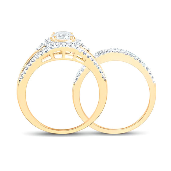 1-1/4CTW Round Diamond Bridal Engagement Wedding Ring Set- 14K Yellow Gold