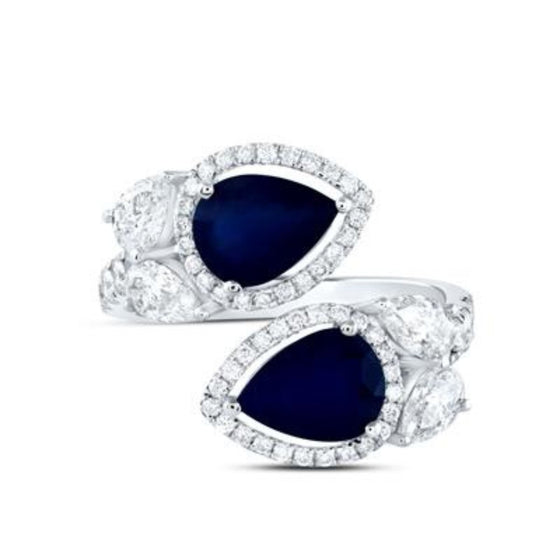 1-3/8CTW Diamond Ana M 2-5/8CTW Natural Sapphire Adjustable Gem Ring- 14k White Gold