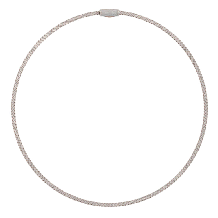 The Diamond Cuban Link Chain 14k - 4mm is a sleek, thin silver necklace with a small cylindrical clasp, featuring the signature Cuban link design and displayed on a white background.