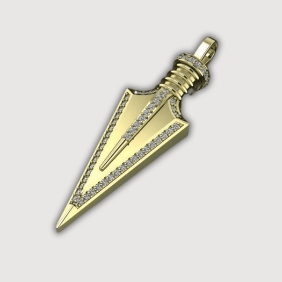 14k gold arrow pendant symbolizes strength and direction.