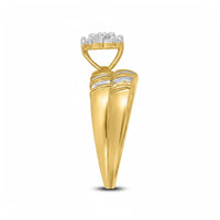 Side view of the 10k Yellow Gold Diamond Cluster Wedding Ring Set, featuring a split band and a cluster of small diamonds set in white gold or platinum at the top.
