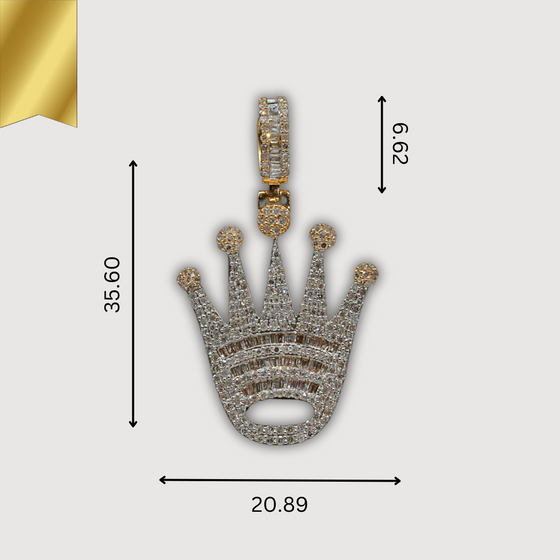 1.08 CTW Crown Diamond Pendant in 14K Yellow Gold, showcasing brilliant diamonds in an elegant crown design on white background.