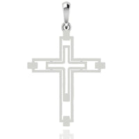 The 14k Gold Modern Geometric Cross Pendant features cut-out sections and a polished bail, making it an eye-catching accessory for those who appreciate sleek, contemporary style.