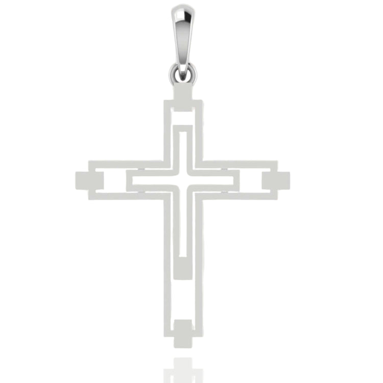 The 14k Gold Modern Geometric Cross Pendant features cut-out sections and a polished bail, making it an eye-catching accessory for those who appreciate sleek, contemporary style.