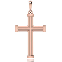 The 14k Gold Barrel Edge Cross Pendant features smooth, rounded barrel edges and a simple, elegant design with a small top loop for attaching to a chain.