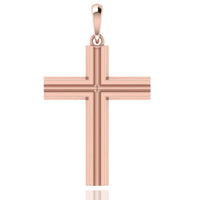 The 14k Gold Layered Cross Pendant features a polished finish, beveled edges, a layered design, and a top loop for easy chain attachment.