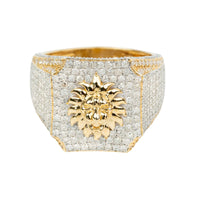The 2.43 CTW Cluster Lion Diamond Ring in 14k Gold features a bold lion head design for men, adorned with sparkling diamonds.
