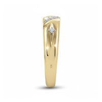 The 10k Gold Diamond Matching Wedding Ring Set features a polished yellow gold band engraved with 10K, a central diamond, and small accent diamonds, creating an elegant pair of rings ideal for any wedding.