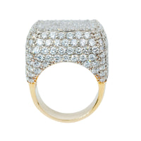 The Iced-Out Square Cluster Ring features a wide 14K gold band, fully encrusted with 13.1 CT lab diamonds on the top and sides, offering a bold and luxurious iced-out look for those who love standout cluster ring styles.