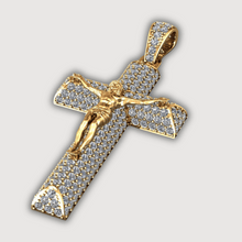  14K gold diamond crucifix pendant featuring intricate design and sparkling diamonds, symbolizing faith and elegance.