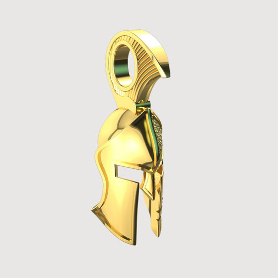 14k Gold Heroic Spartan Helmet PendantDiscover the 14K Gold Heroic Spartan Helmet Pendant. A bold, intricately crafted gold pendant for men, designed to symbolize strength and sophistication.