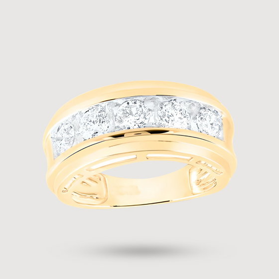 Five-Stone Diamond Men's Wedding Band in 14k Yellow Gold. Featuring 1/2ctw Round Natural Diamonds. | GOLDZENN