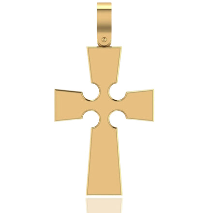 The 14k Gold Gothic Cross Pendant features a flared cross design with rounded corner cutouts, a smooth polished finish, and a rectangular bail for easy attachment to your favorite chain.