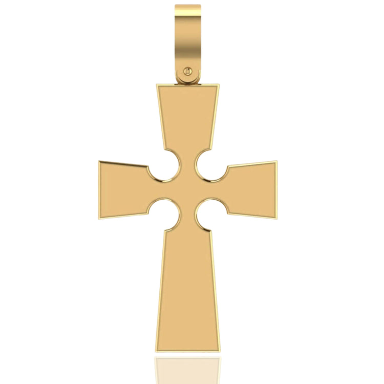 The 14k Gold Gothic Cross Pendant features a flared cross design with rounded corner cutouts, a smooth polished finish, and a rectangular bail for easy attachment to your favorite chain.