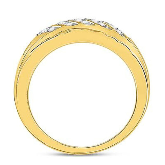 Alianza de boda de oro amarillo de 10 quilates con diamantes de 1/5 quilates