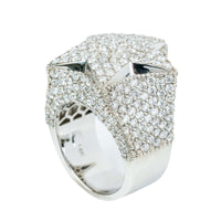 The 7.03 CTW Lab Diamond Star Ring in 14K white gold features a wide band set with sparkling lab-grown diamonds and a bold, raised star centerpiece, also embellished with diamonds.