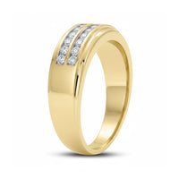 The 10k Gold 2-Row Diamond Wedding Band – 1/4 Cttw features two parallel rows of channel-set diamonds with a polished finish, offering a modern and elegant look.