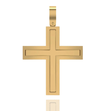 The 14k Gold Sleek Rectangular Cross Pendant features a modern, minimalist cross design with a smooth polished finish, shown against a white background.