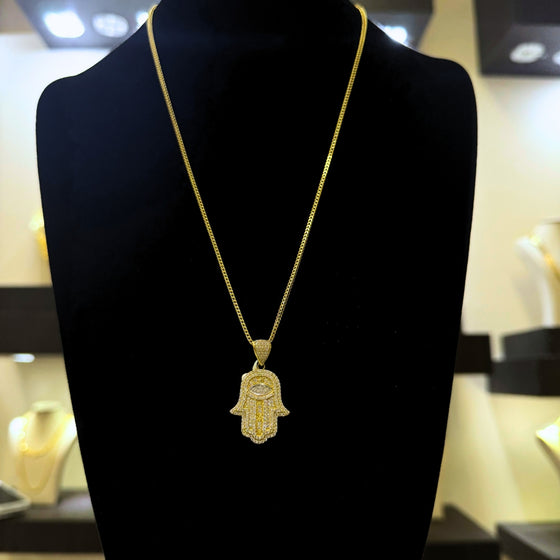 10K Hamsa Hand Pendant & Franco Chain Bundle