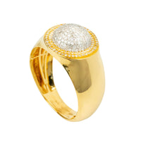 The 0.49 CTW Cluster Round Natural Diamond Ring - 14k features a thick yellow gold band with a domed top adorned with sparkling natural white diamonds, bordered by smaller yellow stones.