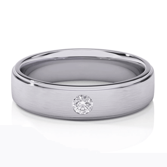 5mm Diamond-Accent White Gold Men's Wedding BandCelebrate love with the 5mm Diamond-Accent White Gold Men's Wedding Band. Features a polished finish, diamond accent, and timeless white gold design for modern sophistication.