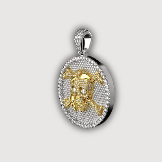 14K Gold Skull Diamond Pirate Pendant with Encrusted Diamonds, 6.4 CTW, Intricate and Bold Design for Edgy Style and Luxury