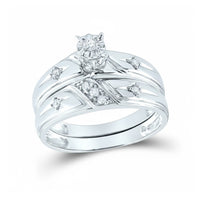 The 10k Gold Diamond Matching Wedding Ring Set features a polished, intertwined design with a round center diamond and accent diamonds—ideal for those seeking elegant matching wedding rings.