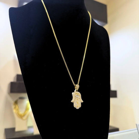 10K Hamsa Hand Pendant & Franco Chain Bundle